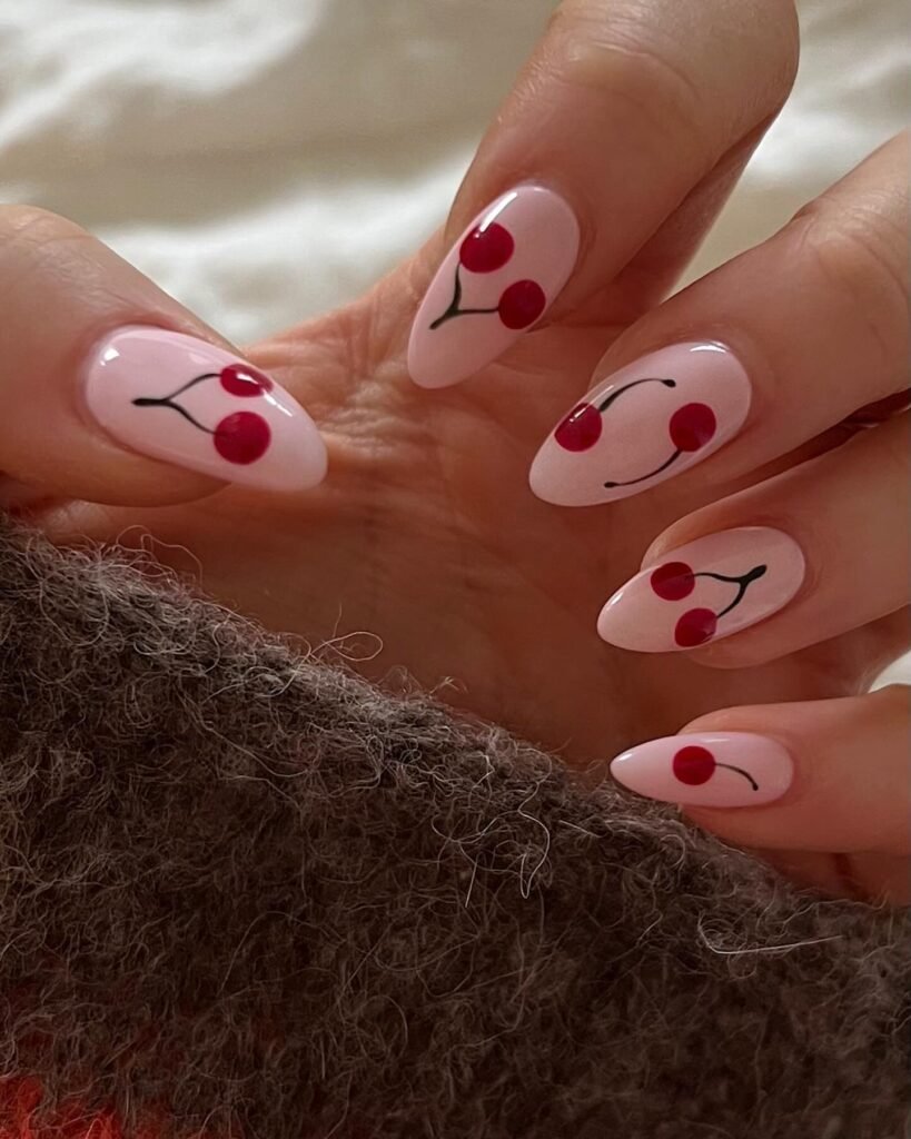 Minimal Pink Cherry Almond Nails