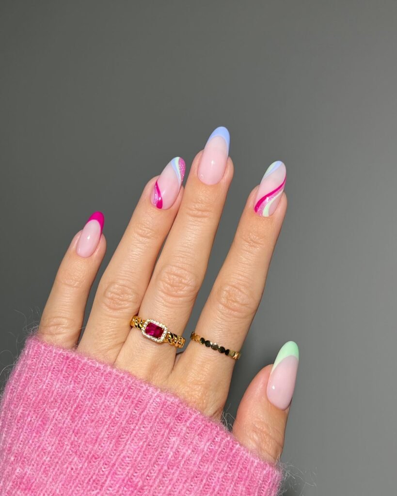 Pastel French Tip Swirl Nails