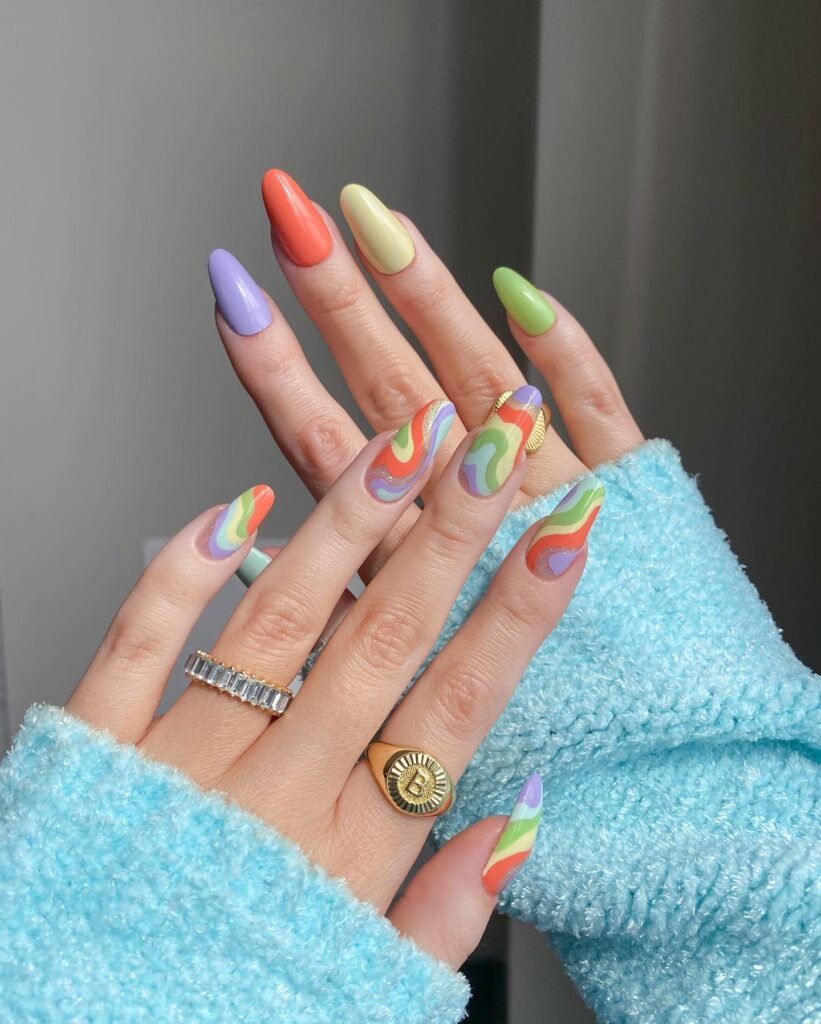 Pastel Rainbow Swirl Nails