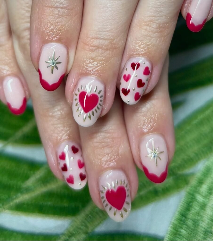  Pink Sacred Heart Nail Design