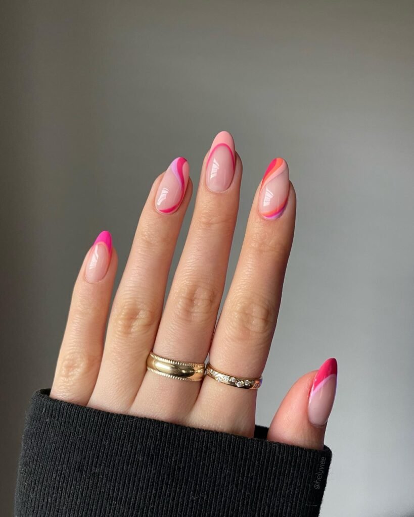  Pink and Orange Minimal Swirl Nails