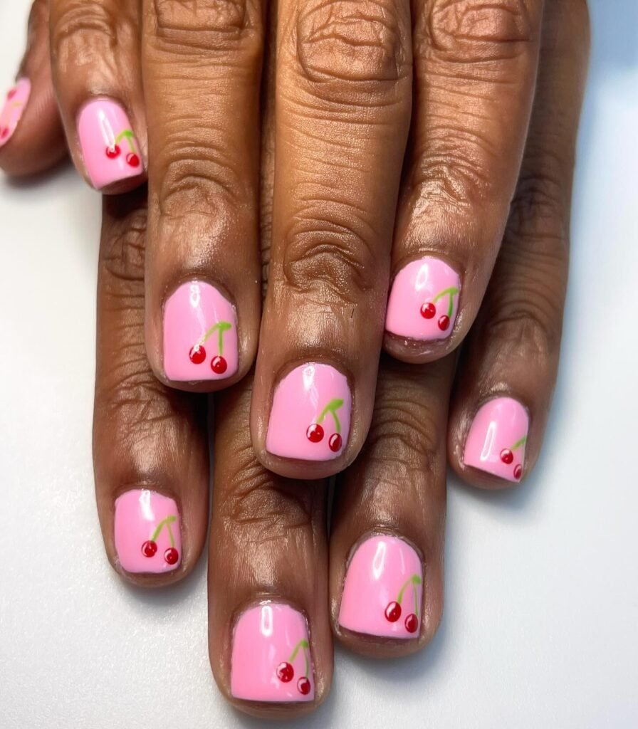 Short Pink Cherry Nails