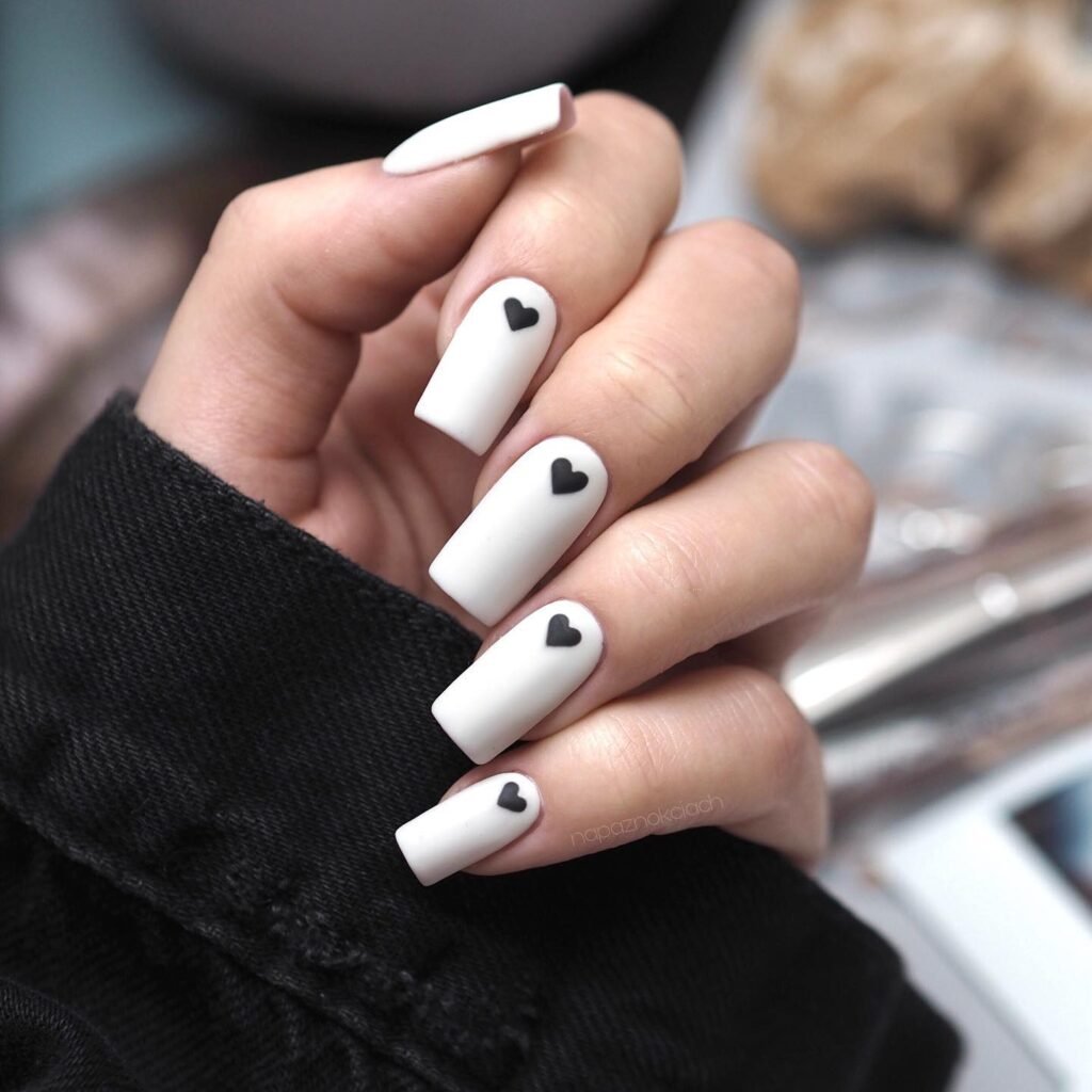 White Nails With Black Hearts